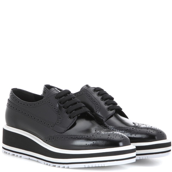 SOLD - Prada SS 2011 Black Brushed Leather Wingtip Brogues Derby Creeper 37/ - Picture 4 of 16